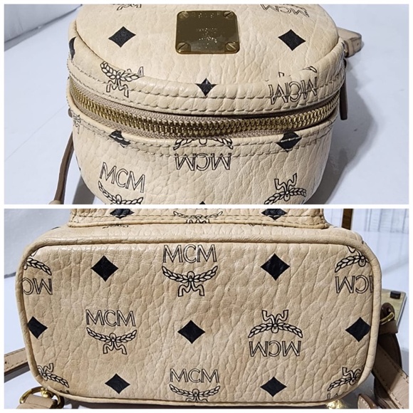 Authentic MCM Visetos Side Stud X-Mini Stark Backpack Beige - Picture 8 of 16